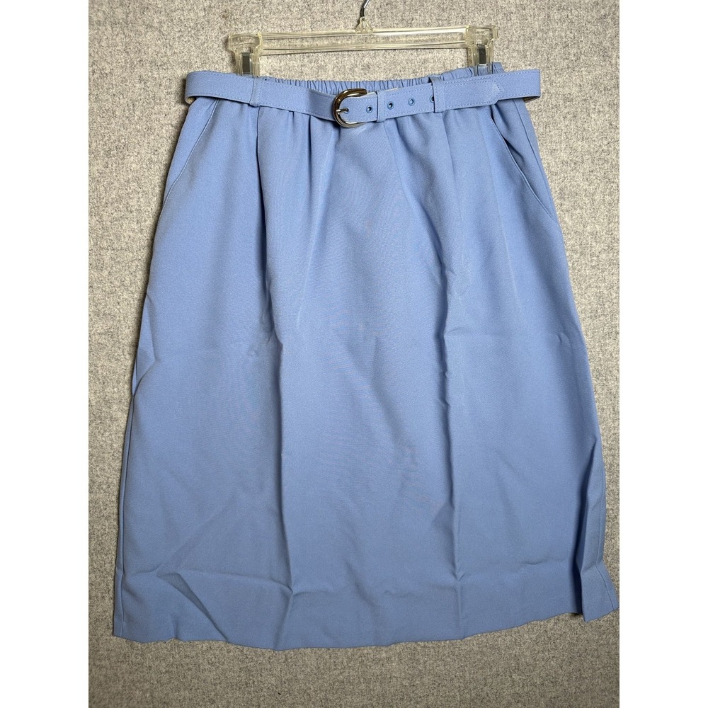 New Blair Womens 16 Petite Skirt Light‎ Blue Belted A-Line Solid Elastic Waist